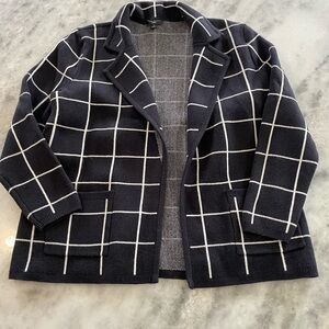 Ann Taylor Black Sweater with White Windowpane Grid